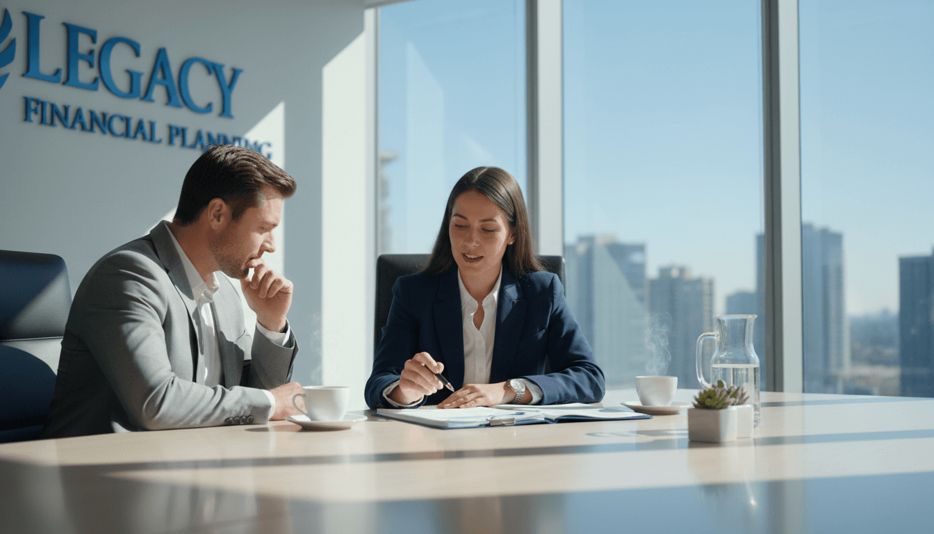 Insurance professional reviewing policy with client