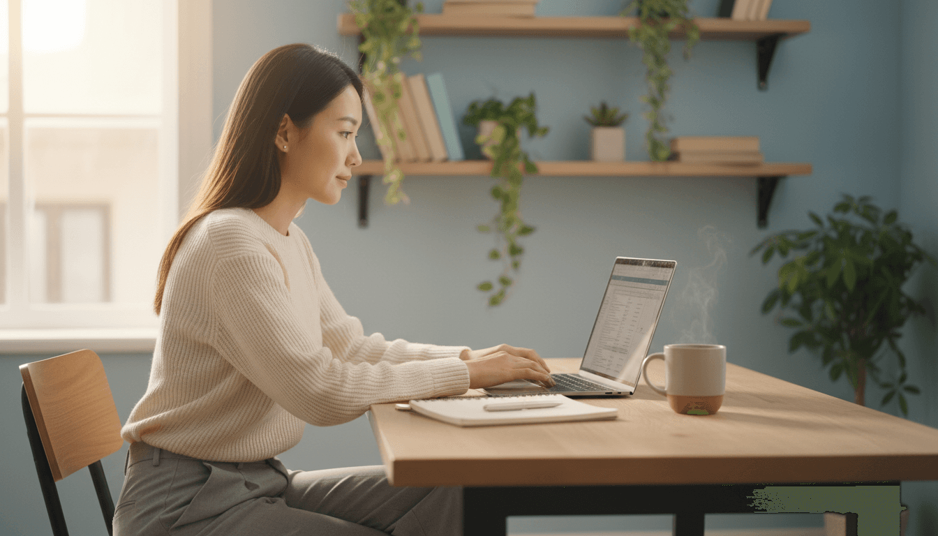Founder working at home office desk with focused determination